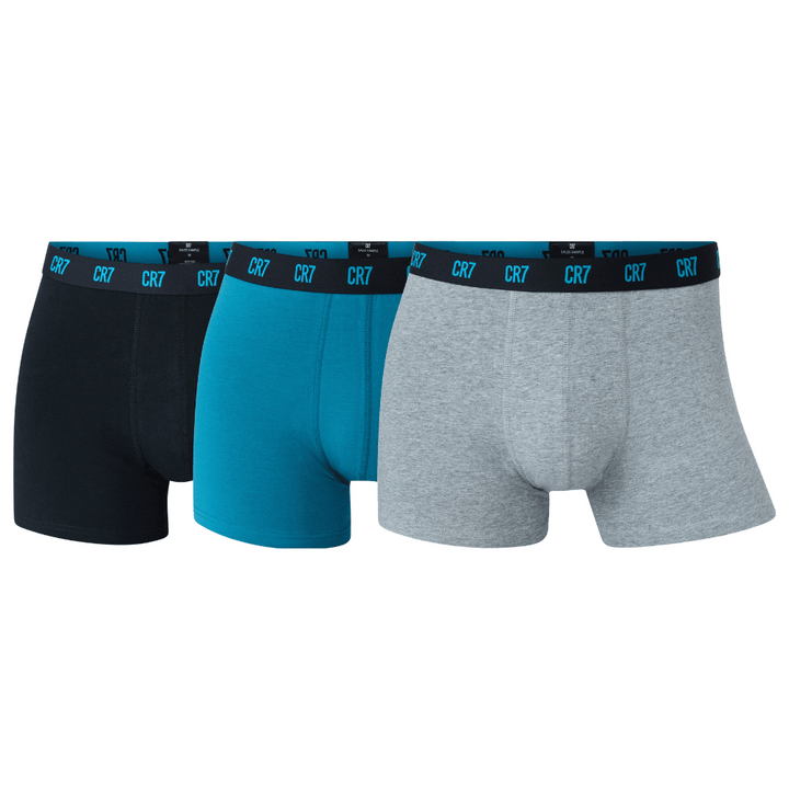 CR7 Trunks 3 Pack Men Multicolour Blue & Turquoise Waist Band – official CR7 underwear Europe mycr7.eu